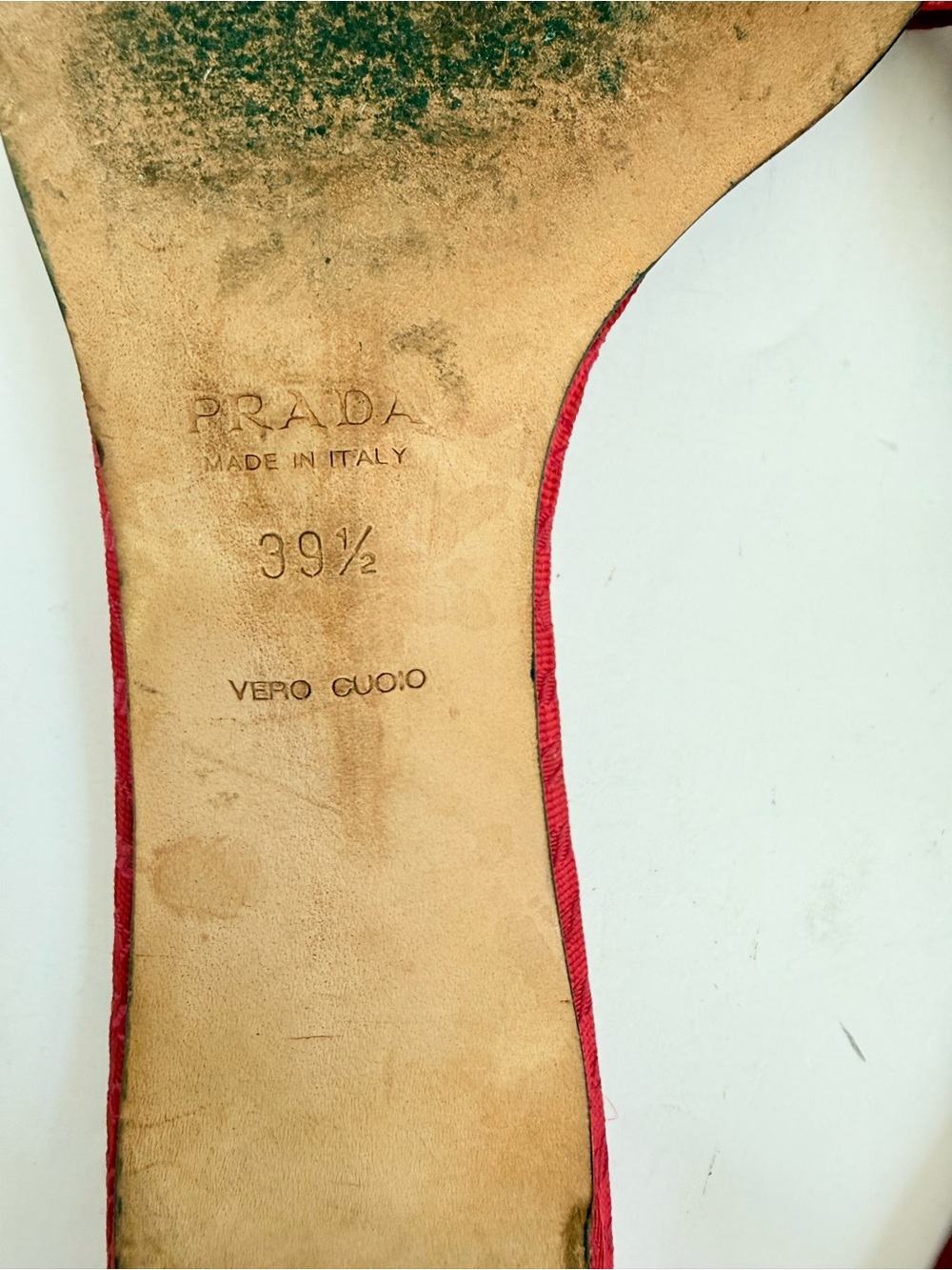 Vintage Prada Red Logo Print Slide Sandals Heels 39.5 Y2K Archive Mules - Picture 8 of 8